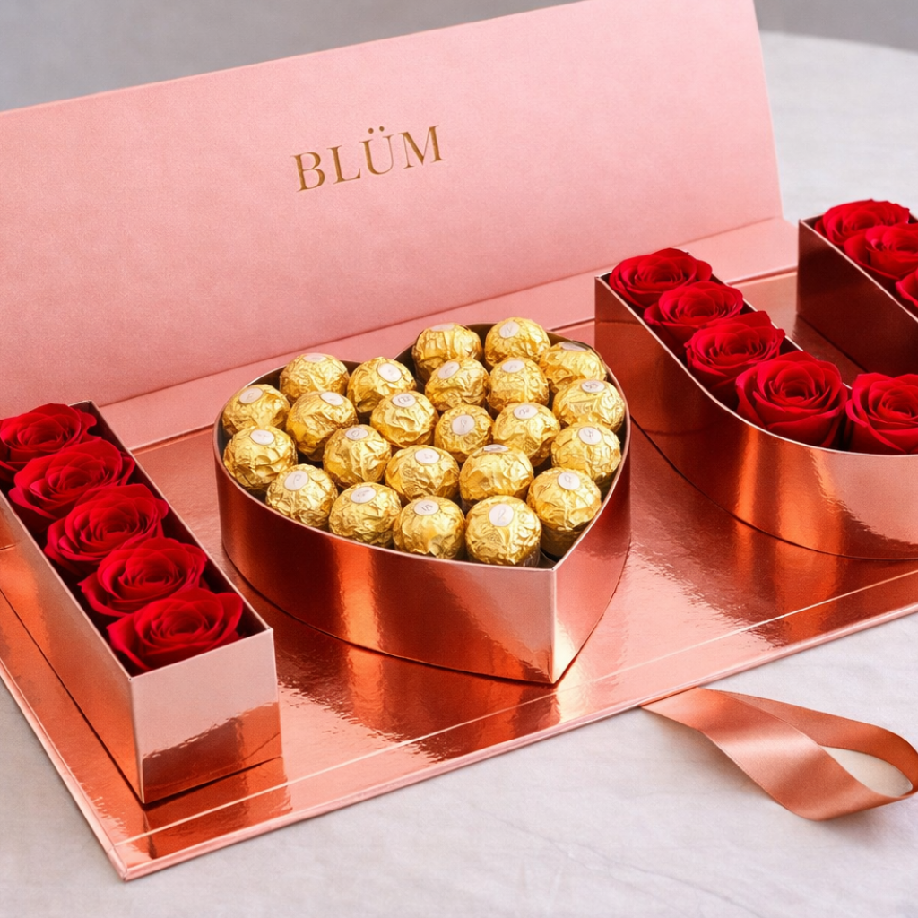 Luxury Roses & Chocolate Gift Box for Valentine’s Day – Premium Delivery Miami | BLÜM