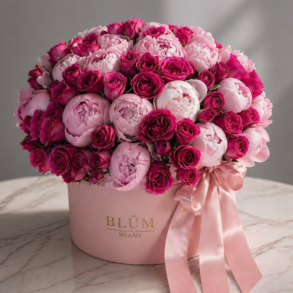 luxury peony roses flower box miami delivery