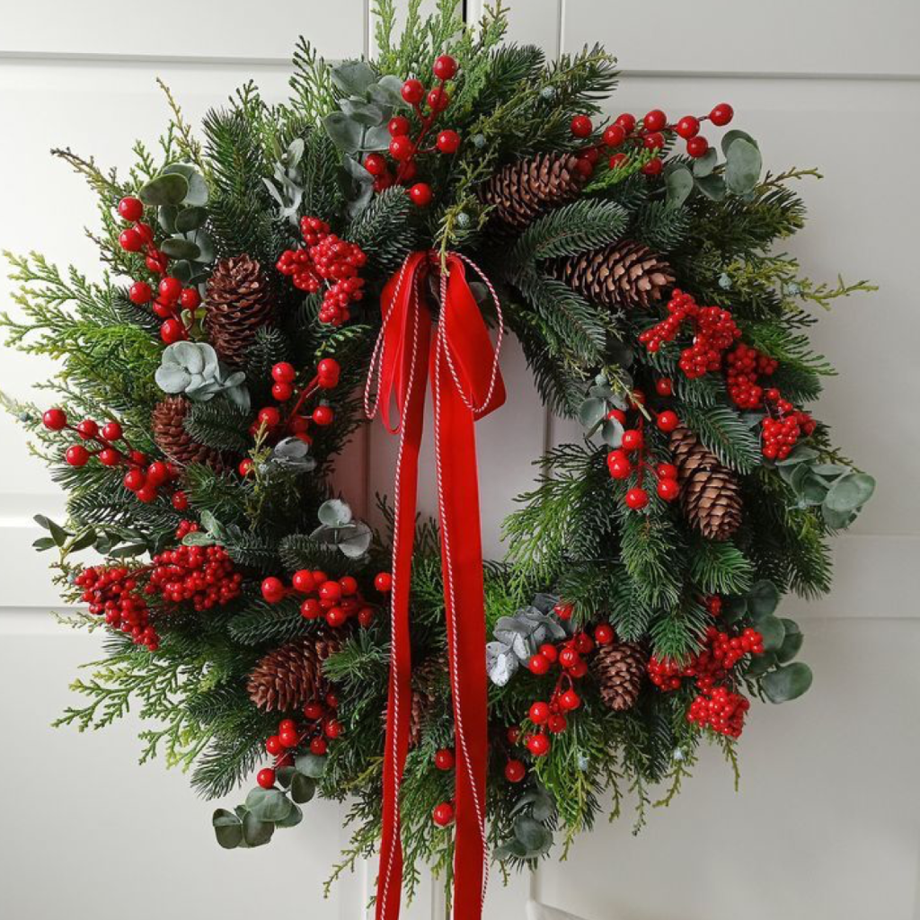 Classic Red Ribbon Christmas Wreath