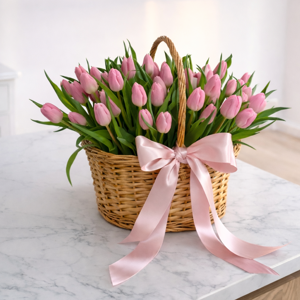 • Pink tulips basket Miami delivery
• Luxury tulip basket Sunny Isles Beach florist
• International Women’s Day flowers Aventura Miami
• BLÜM pink tulips basket arrangement