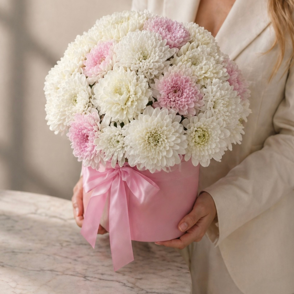 chrysanthemum flower box miami pink white delivery