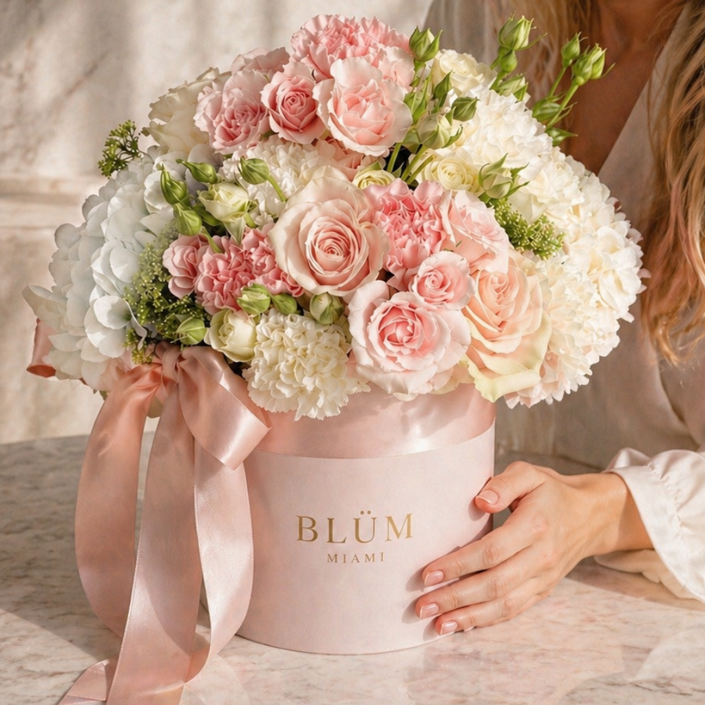 Blush Elegance Flower Box – Luxury Arrangement Miami