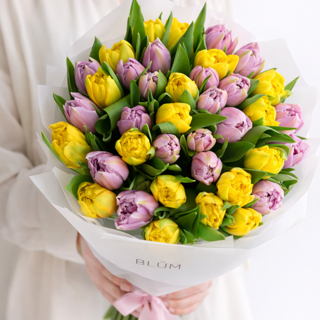 • Yellow and purple tulips bouquet Miami delivery
• International Women’s Day flowers Sunny Isles Beach
• Luxury tulips Aventura Miami florist
• Double tulips bouquet BLÜM Miami