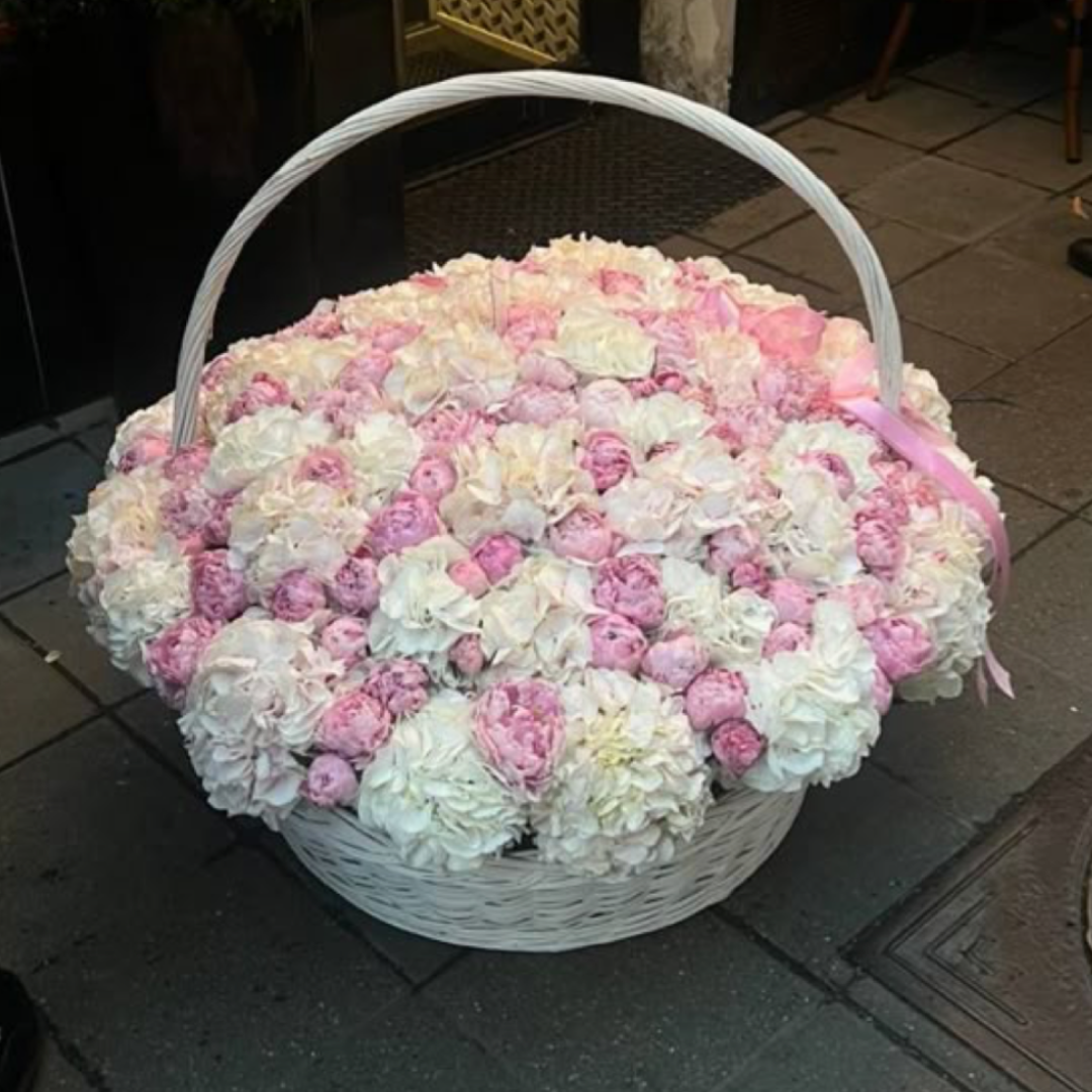 Grand Basket of Pink & White Peonies