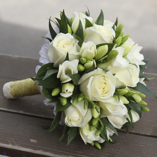 White Rose & Freesia Bridal Bouquet