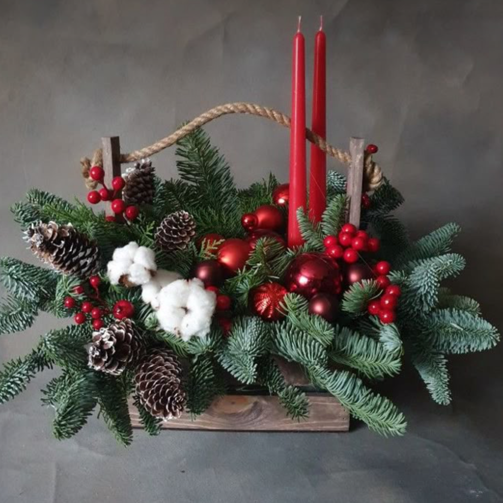 Red Candle Winter Arrangement
