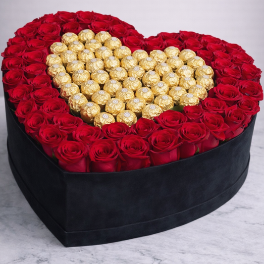 Luxury Heart Rose & Ferrero Box for Valentine’s Day – Premium Flower & Chocolate Delivery Miami | BLÜM
