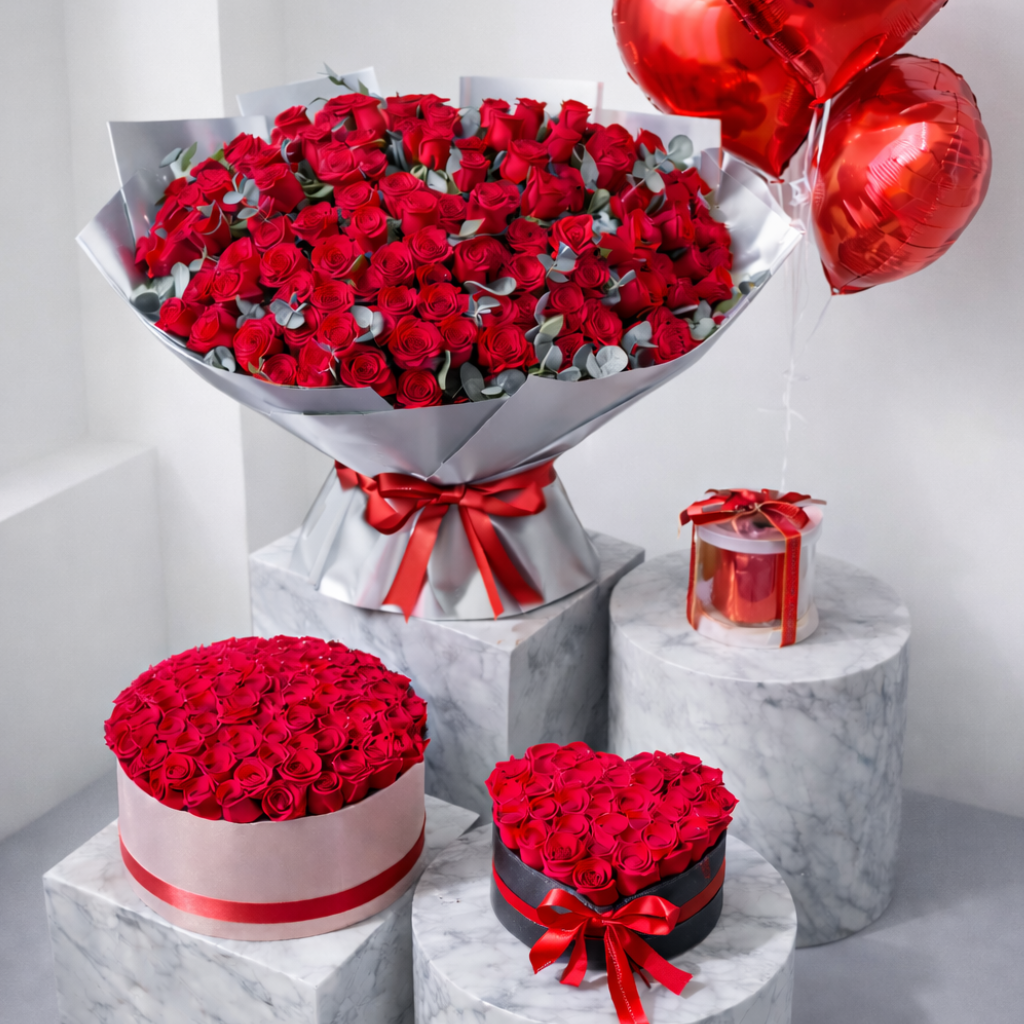 Luxury Flower & Gift Set – Roses, Heart Boxes & Balloons Delivery Miami | BLÜM