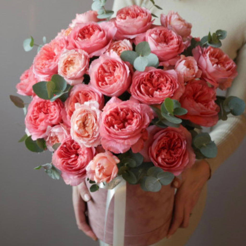 Coral Garden Roses in Hat Box