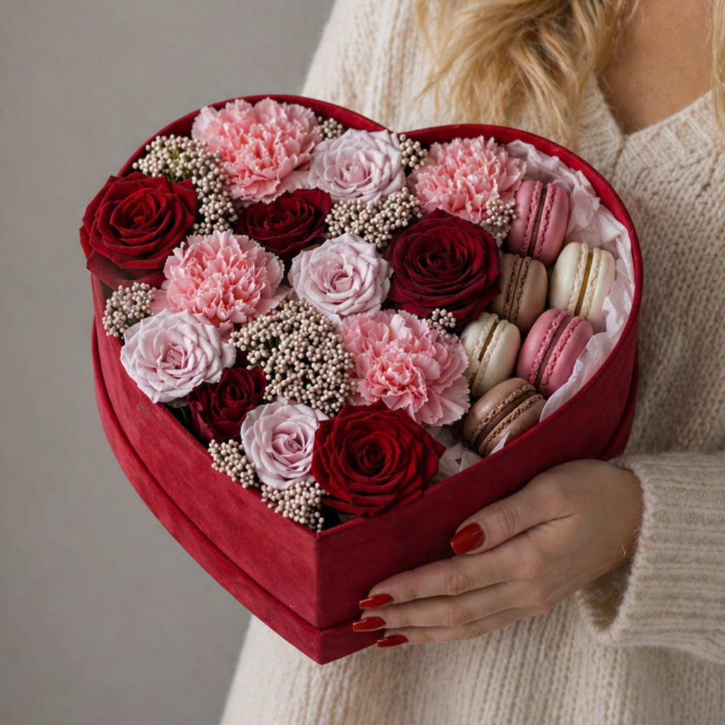 flower box macarons miami roses gift box
