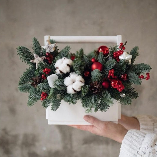 White and Red Box Christmas Arrangement