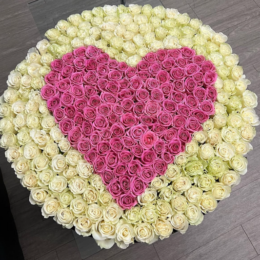 Giant Heart of Roses – Pink & Ivory Luxury Arrangement