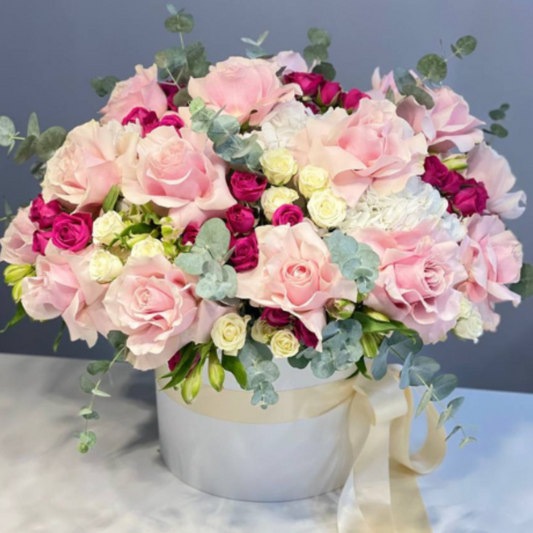 Blush Symphony – Luxury Flower Box with Pink & White Roses